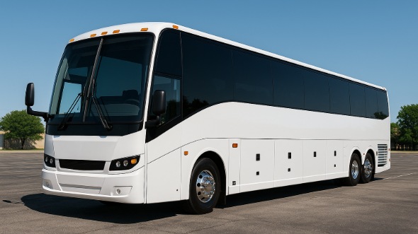 Exterior of Charter Bus Company Idaho Falls's 54 Passenger Charter Bus in Idaho Falls