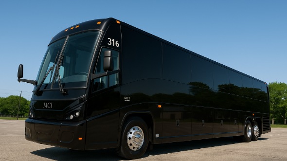 Exterior of Charter Bus Company Idaho Falls's 56 Passenger Charter Bus in Idaho Falls