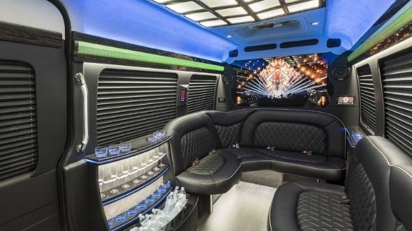 Interior of Charter Bus Company Idaho Falls's Sprinter Limo in Idaho Falls
